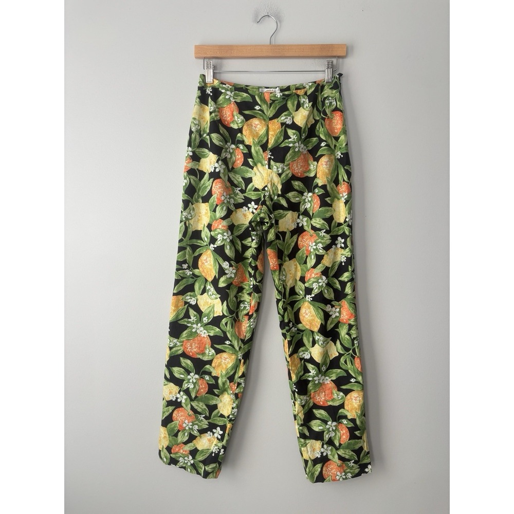 Talbots‎ Vintage 100% Cotton Lemon Orange Citrus High Waist Pants Size 8 Preppy